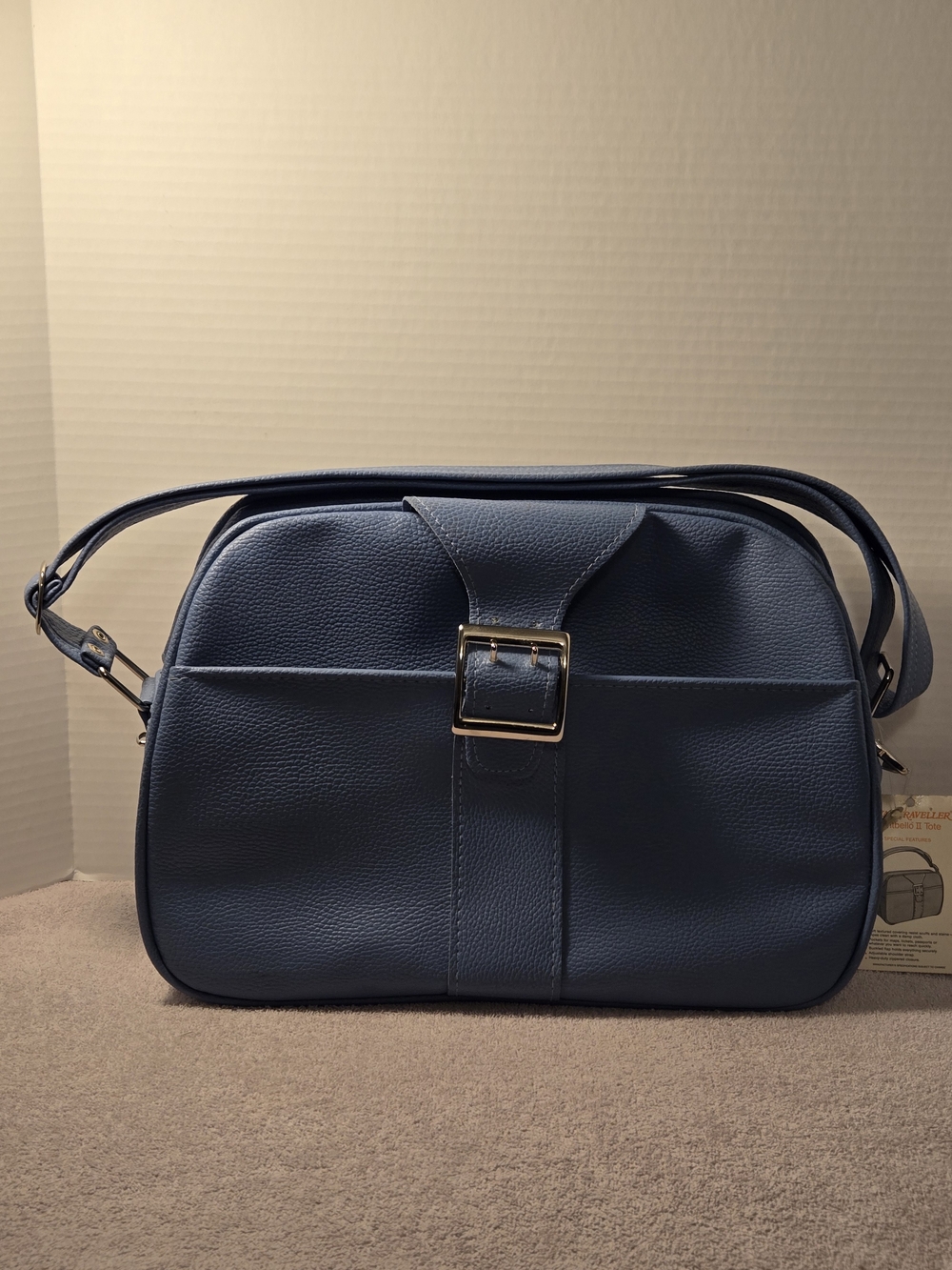 Blue Leather Crossbody Bag with Buckle Detail